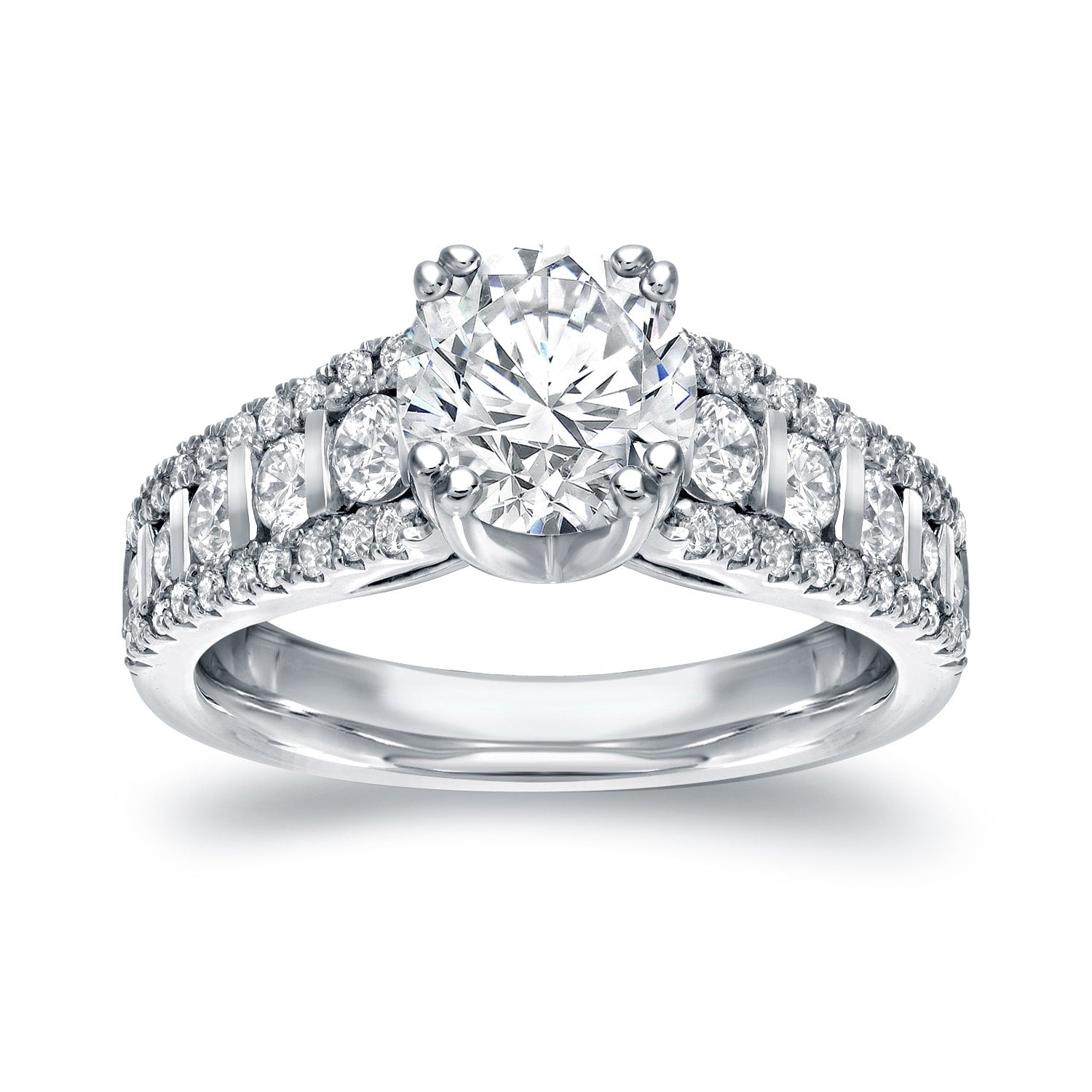 Auriya Unique 2 Carat Tw Round Diamond Engagement Ring 14K White Gold Certified