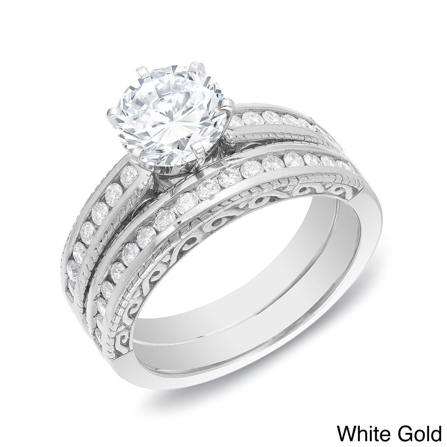 Auriya Vintage Inspired 1 1 2Ct Tdw Round Diamond Bridal Ring Set 14K Gold Certified