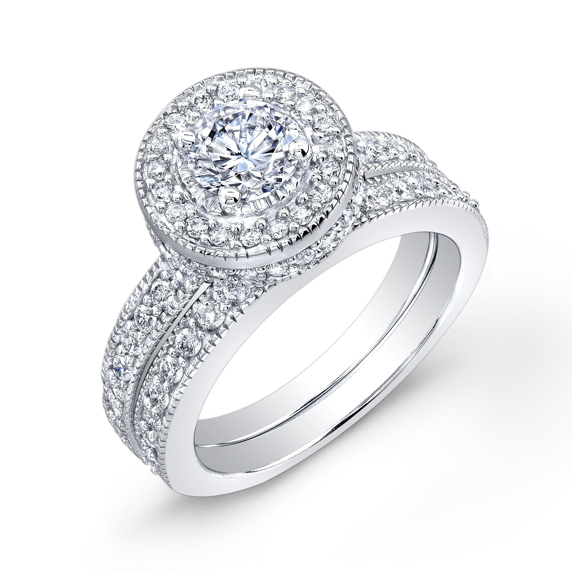 Auriya Vintage Inspired 2Ct Tdw Round Diamond Engagement Ring Set 14K Gold Certified