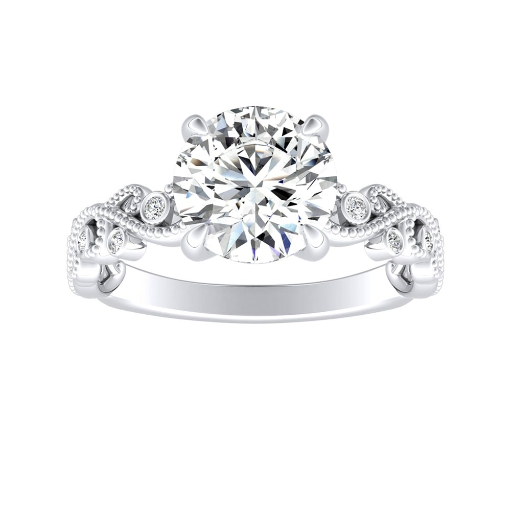 Auriya Vintage Carved 2Ct Moissanite And Diamond Engagement Ring 1 10Ctw 14K Gold