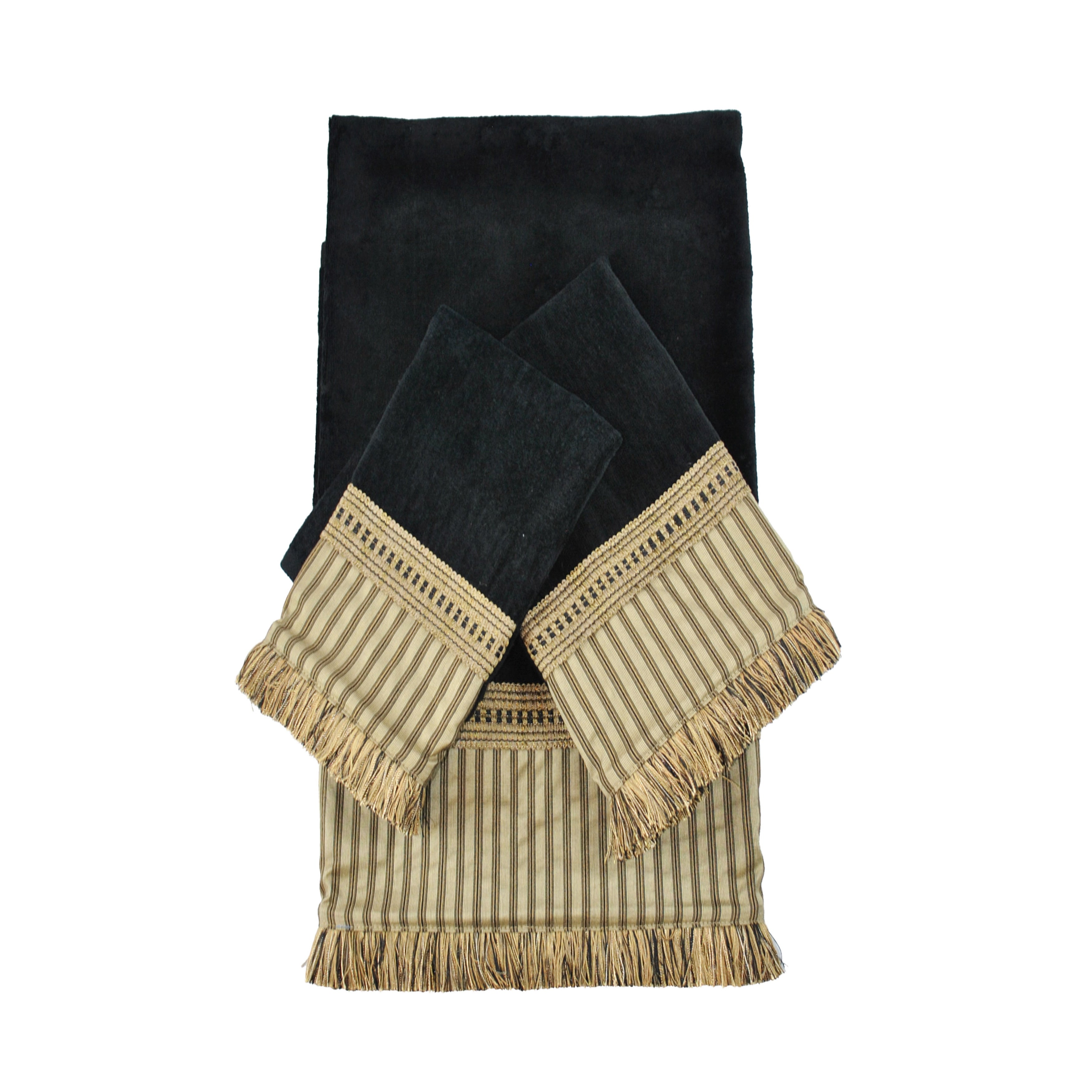 Austin Horn Classics York Stripe Black Luxury Embellished 3 Piece Towel Set
