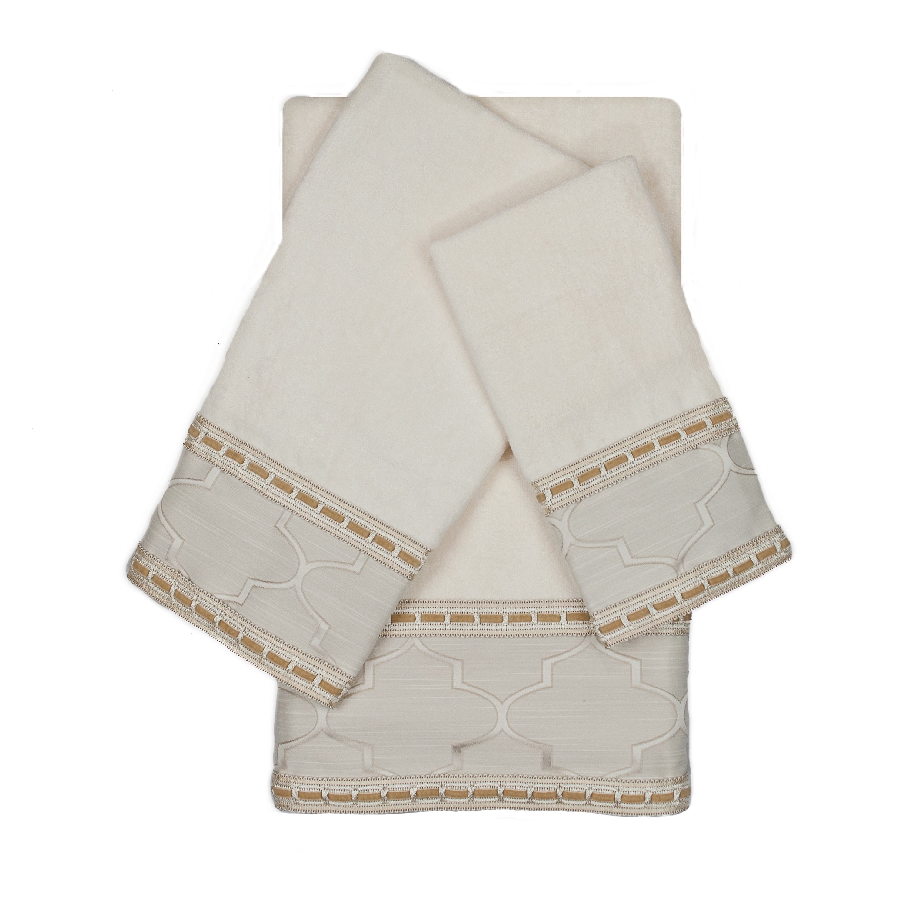 Austin Horn Envogue Stanton Ribbon Ecru 3 Piece Decorative Embellished Towel Set