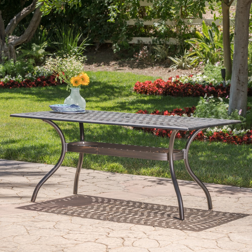 Austin Outdoor Cast Aluminum Square Dining Table With Umbrella Hole By Christopher Knight Home