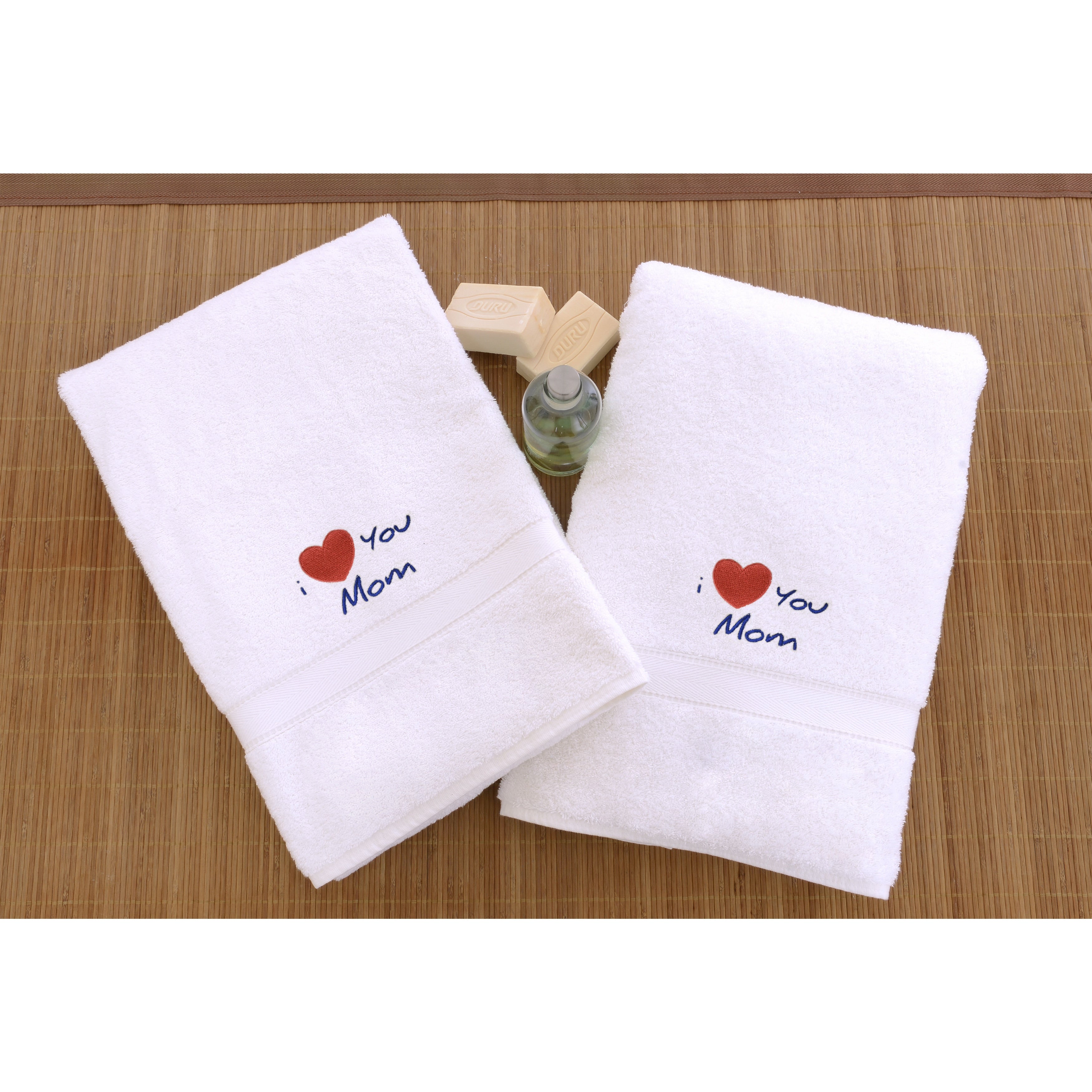 Authentic Hotel Spa I Love You Mom Monogrammed Turkish Cotton Hand Towels Set Of 2
