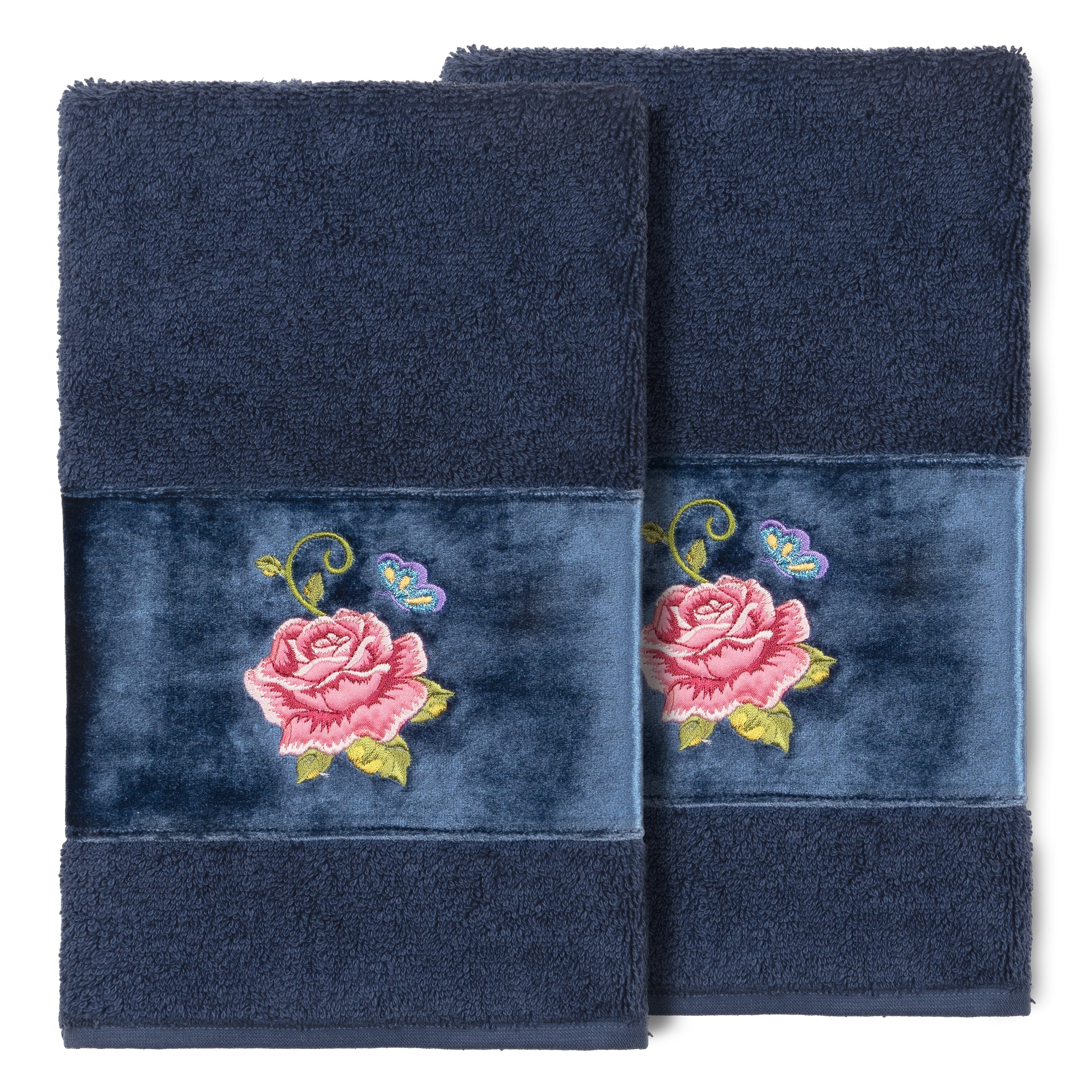 Authentic Hotel And Spa 100 Turkish Cotton Rebecca 2Pc Embellished Hand Towel Set