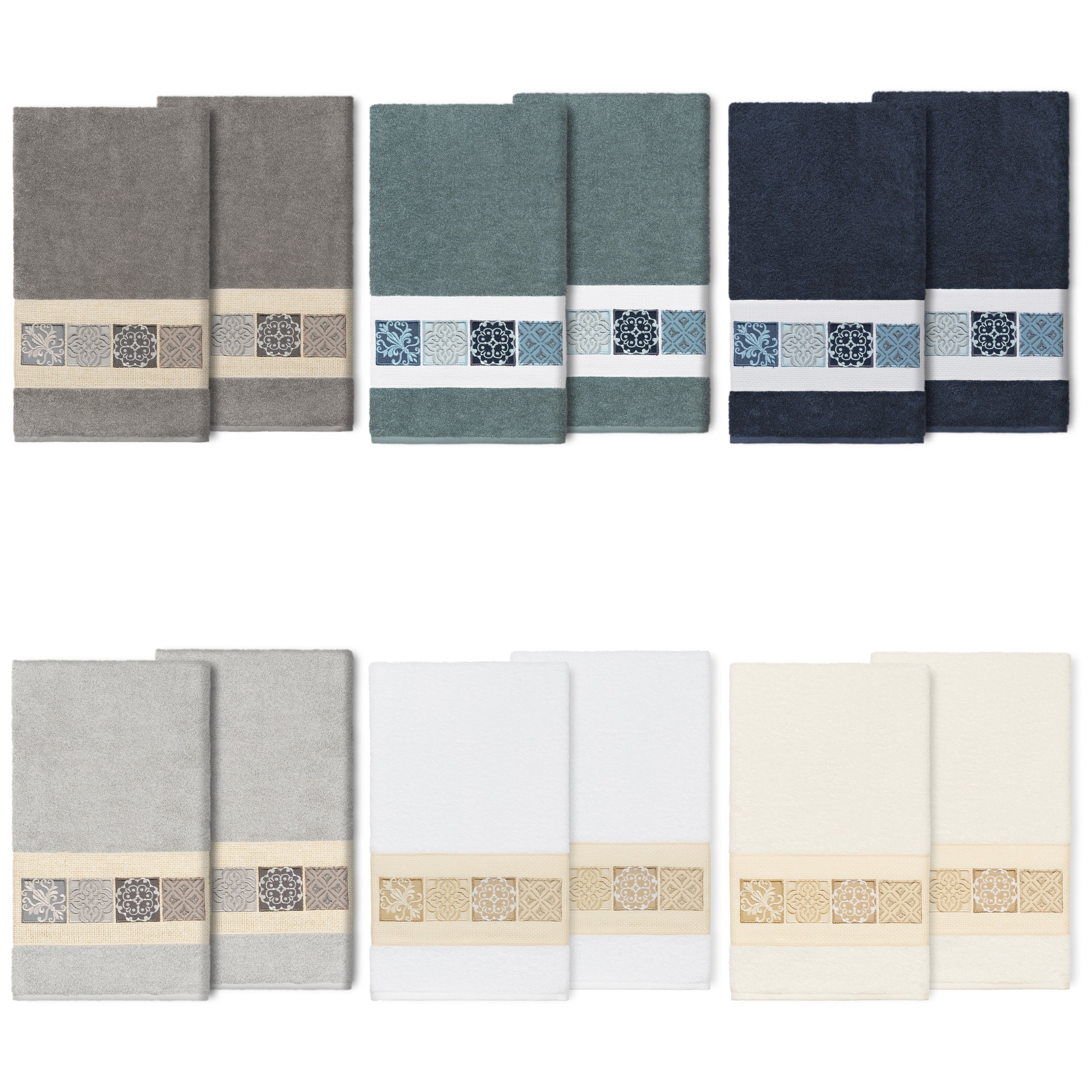 Authentic Hotel And Spa 100 Turkish Cotton Vivian 2Pc Embellished Bath Towel Set