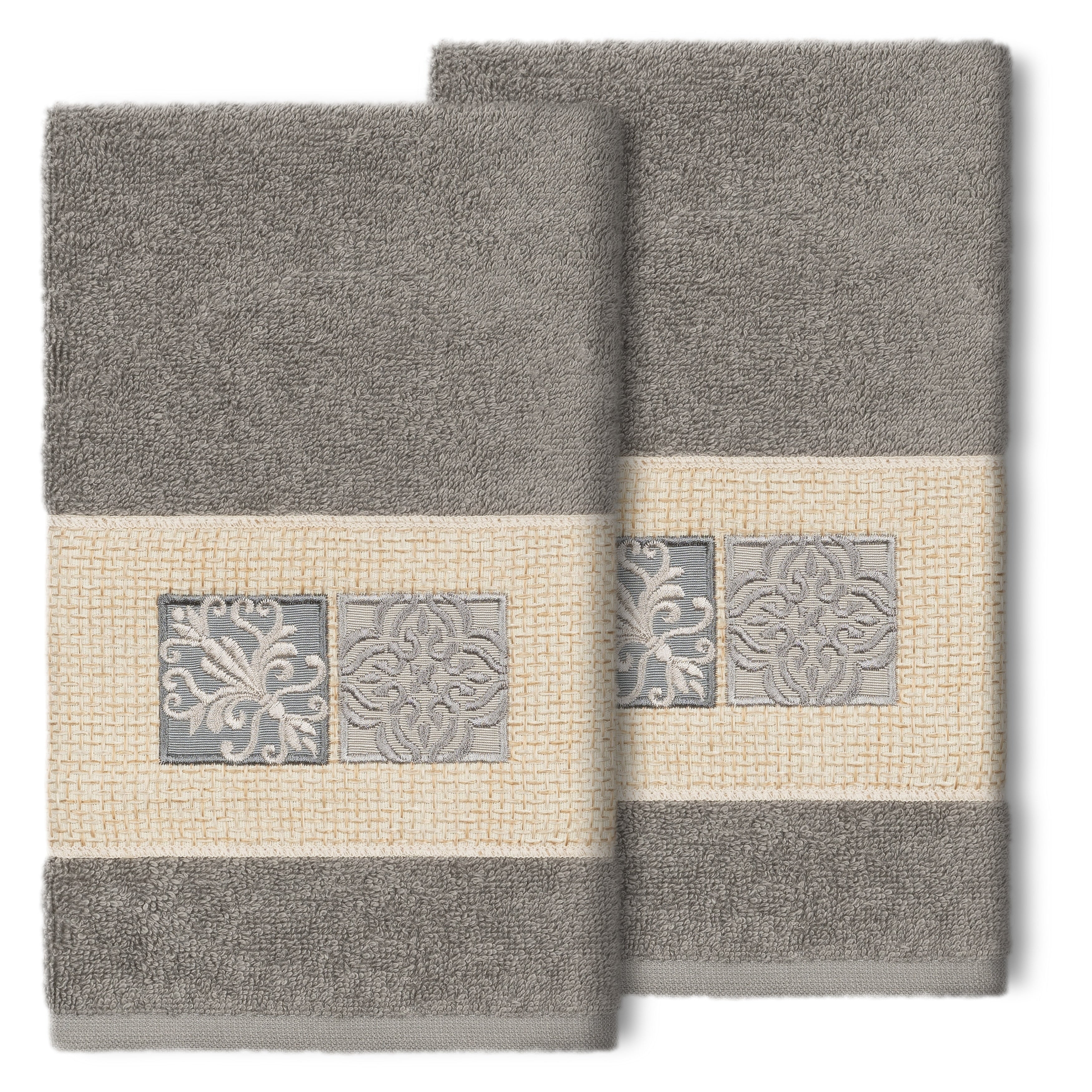 Authentic Hotel And Spa 100 Turkish Cotton Vivian 2Pc Embellished Hand Towel Set