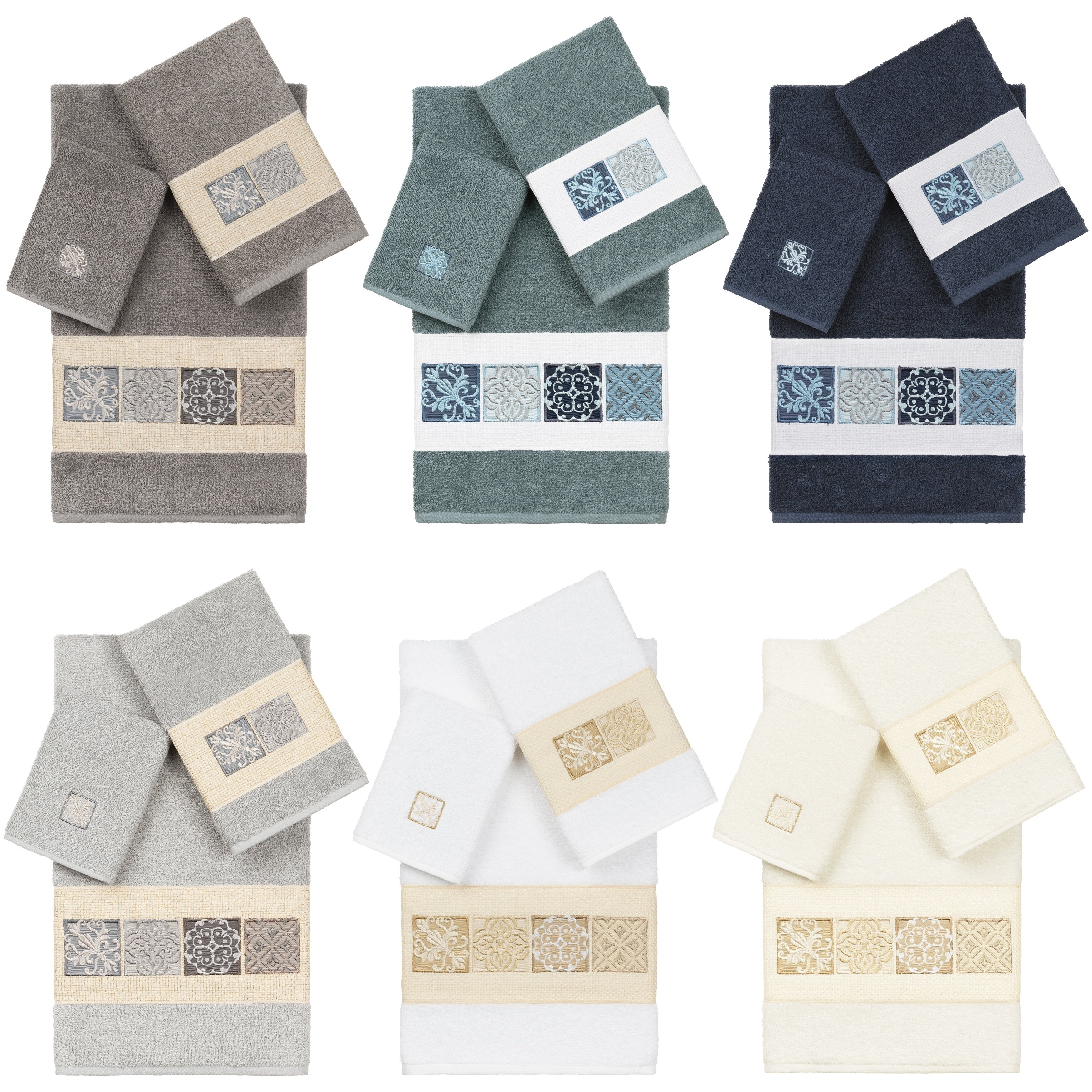 Authentic Hotel And Spa 100 Turkish Cotton Vivian 3Pc Embellished Towel Set