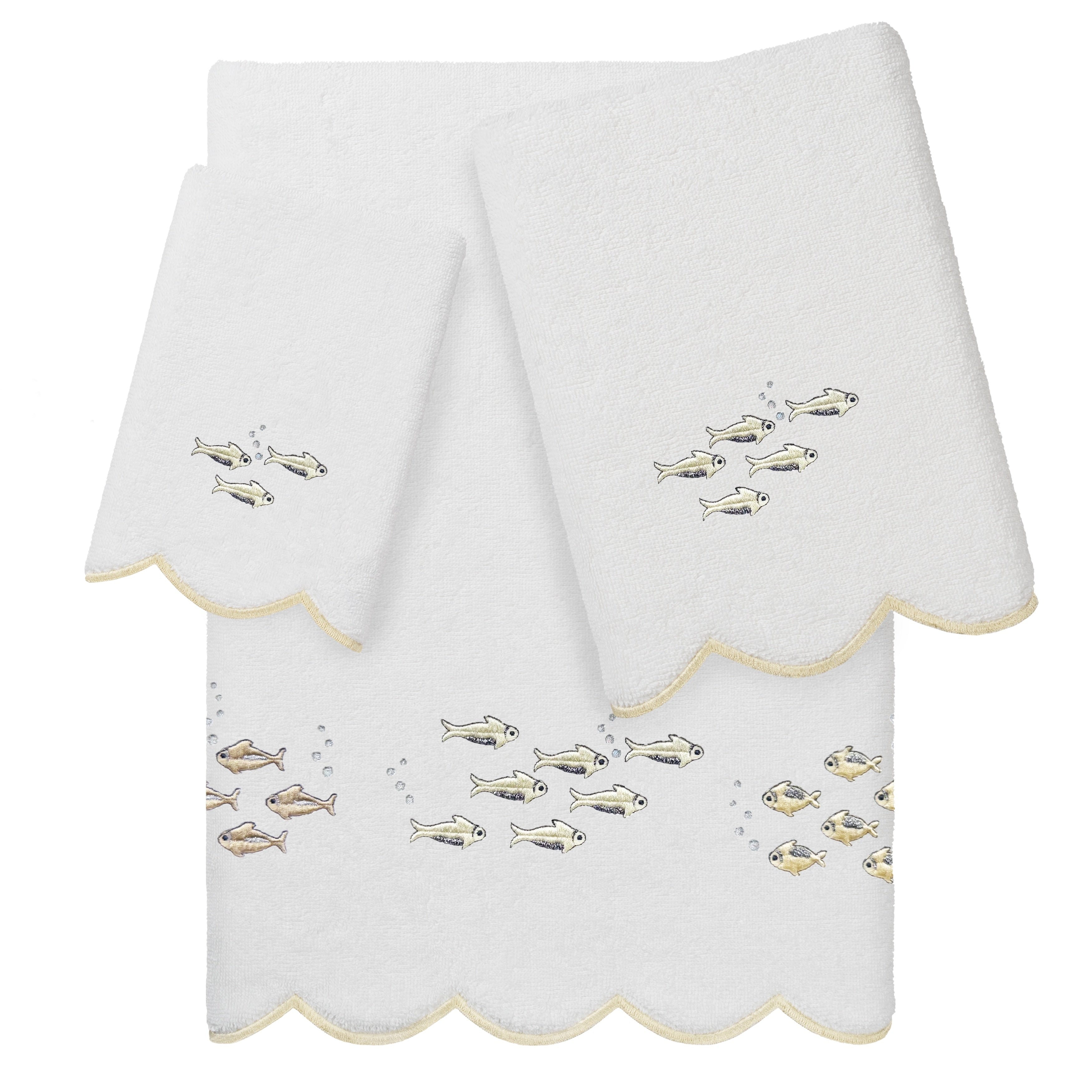 Authentic Hotel And Spa 100 Turkish Cotton Fish School Scallop Embellished Towel Collection.