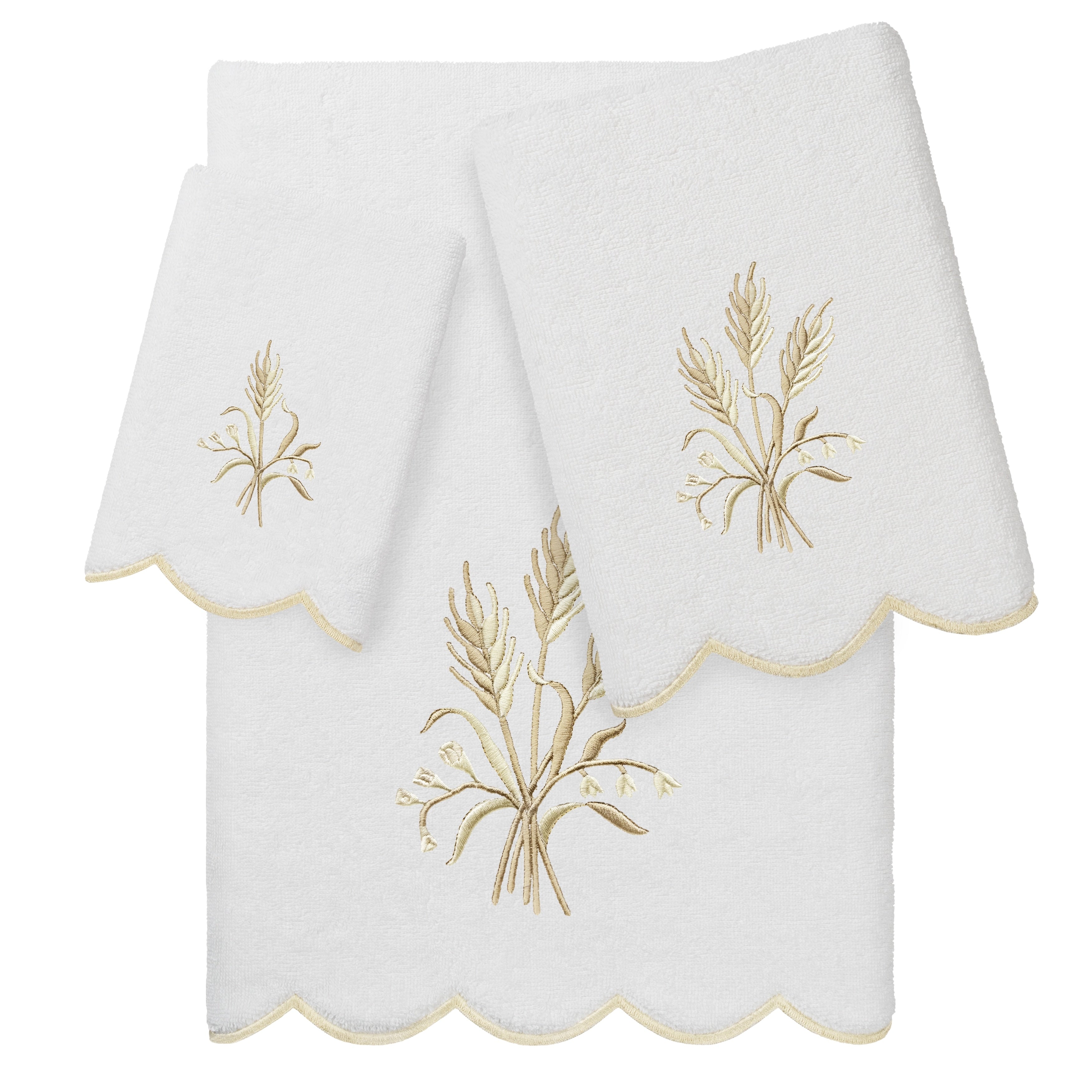 Authentic Hotel And Spa 100 Turkish Cotton Whitney Scallop Embellished Towel Collection