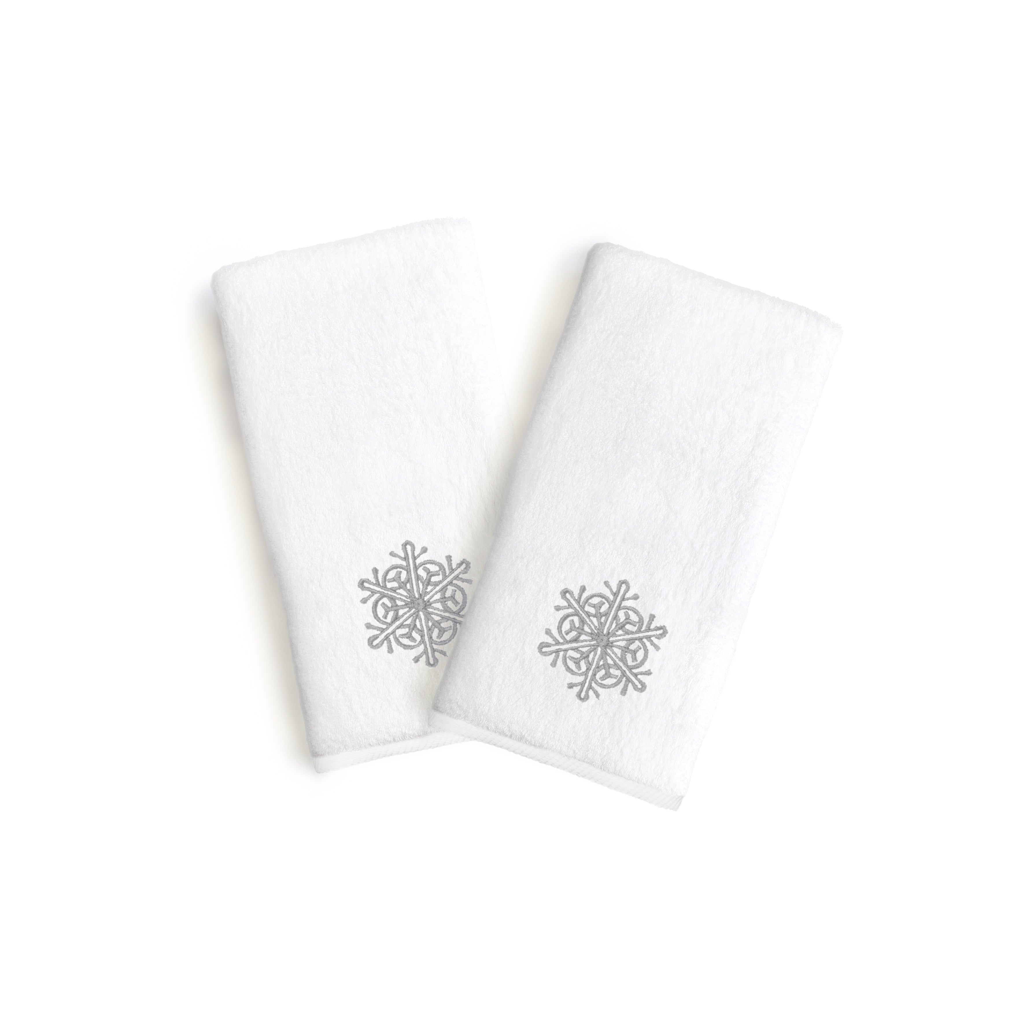 Authentic Hotel And Spa 2 Piece Holiday Turkish Cotton Hand Towels With Silver Snowflake Embroidery Set Of 2