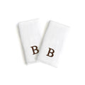 Authentic Hotel And Spa 2 Piece White Turkish Cotton Hand Towels With Brown Block Monogrammed Initial