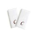 Authentic Hotel And Spa 2 Piece White Turkish Cotton Hand Towels With Brown Script Monogrammed Initial