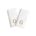 Authentic Hotel And Spa 2 Piece White Turkish Cotton Hand Towels With Gold Block Monogrammed Initial
