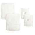 Authentic Hotel And Spa 4 Piece White Turkish Cotton Towel Set With Silver Script Monogrammed Initial