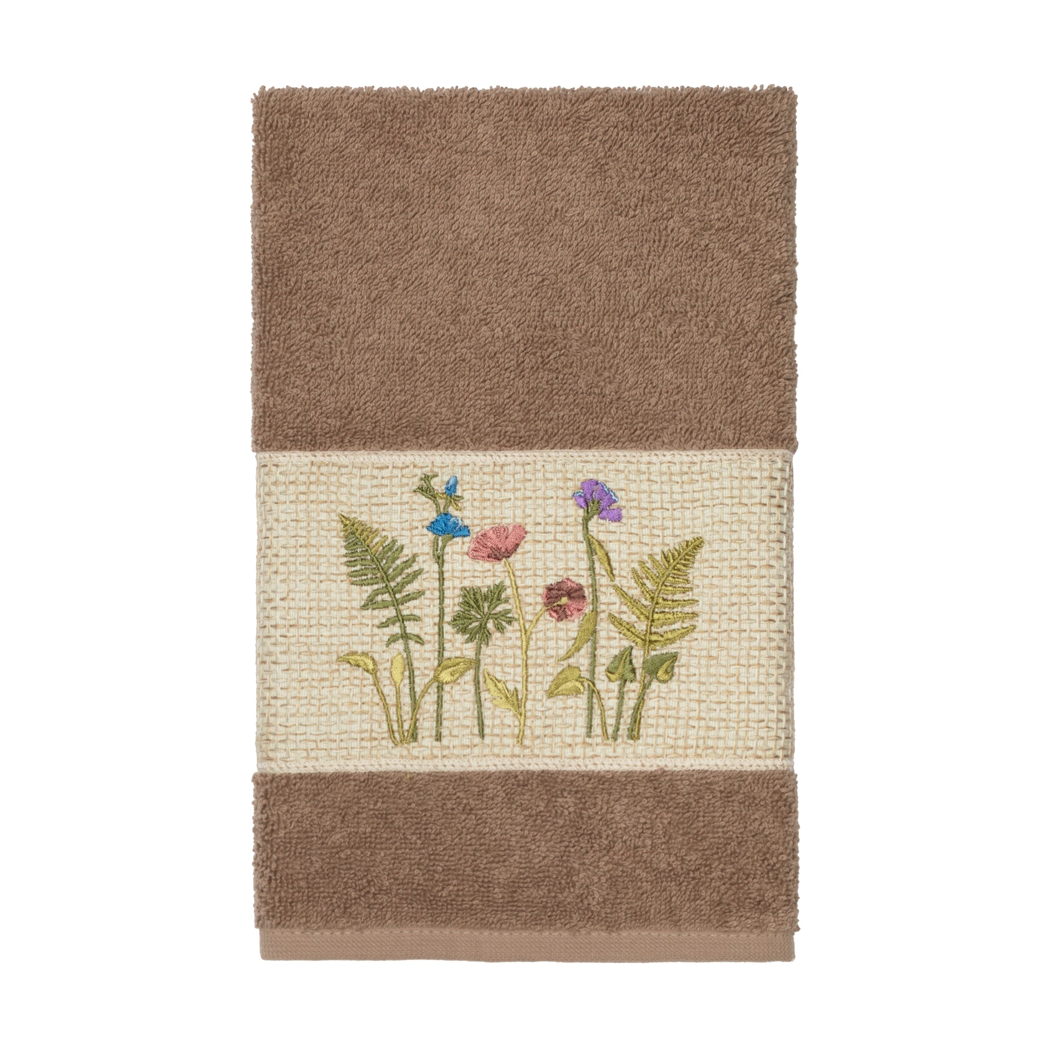 Authentic Hotel And Spa Brown Turkish Cotton Wildflowers Embroidered Hand Towel