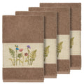 Authentic Hotel And Spa Brown Turkish Cotton Wildflowers Embroidered Hand Towels Set Of 4