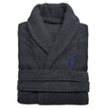 Authentic Hotel And Spa Charcoal Grey With Blue Monogrammed Herringbone Weave Turkish Cotton Unisex Bath Robe