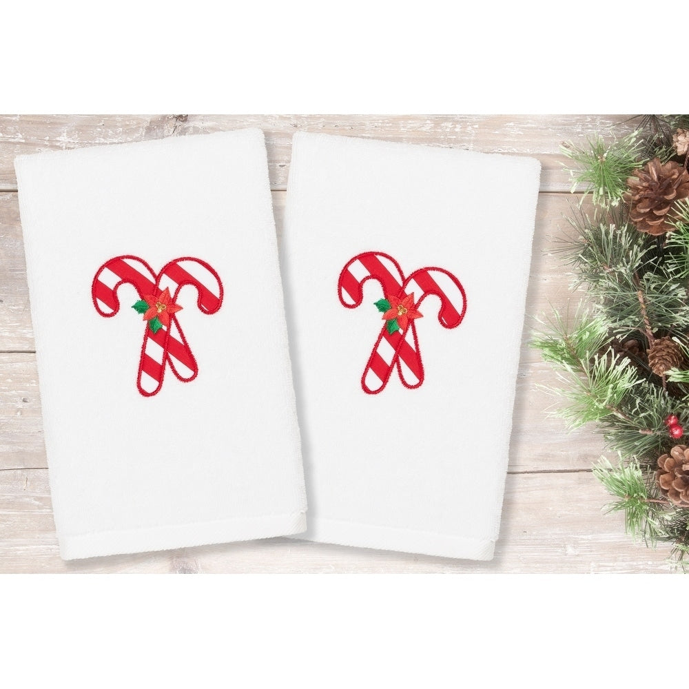 Authentic Hotel And Spa Christmas Candy Canes Embroidered Luxury 100 Turkish Cotton Hand Towels Set Of 2