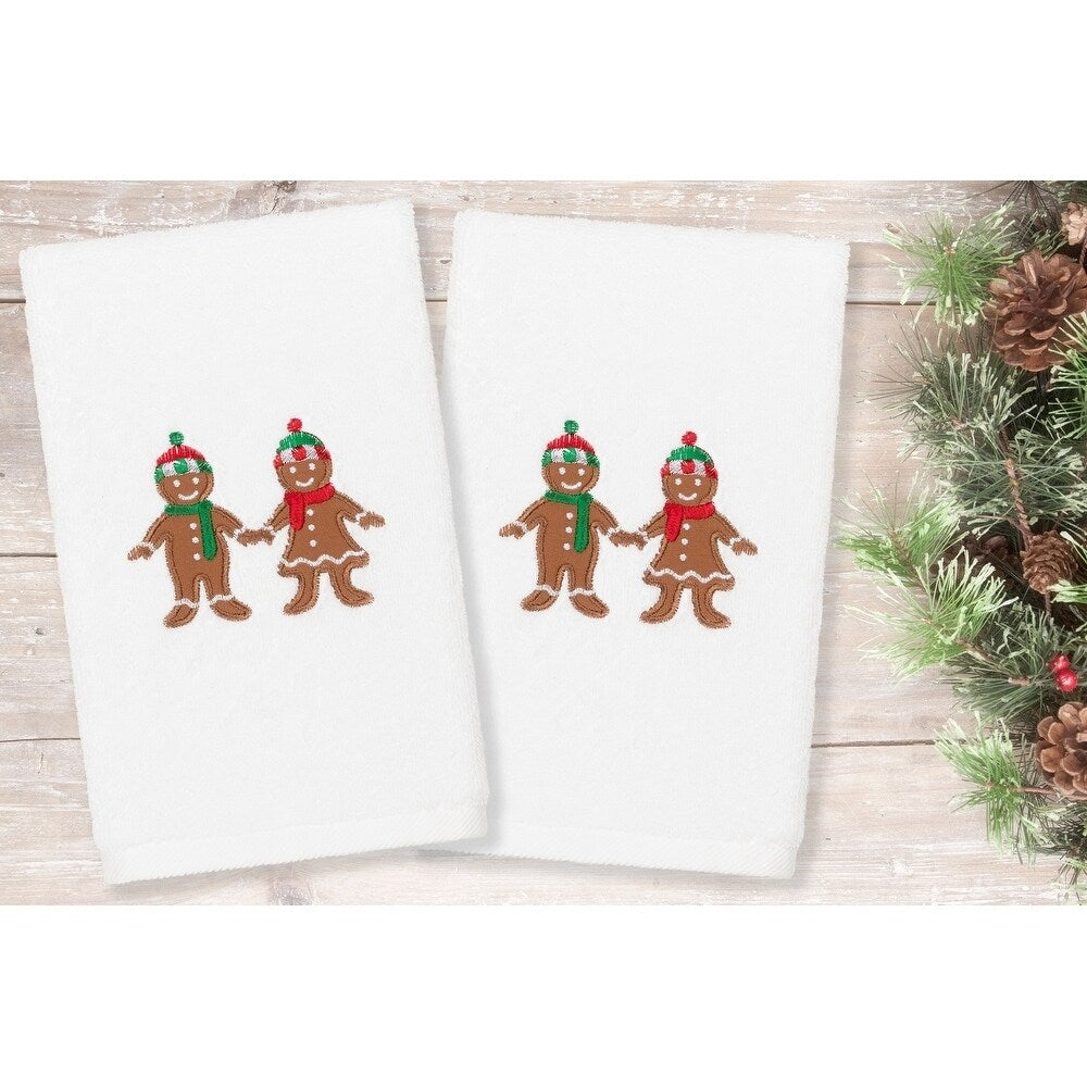 Authentic Hotel And Spa Christmas Gingerbread Embroidered Luxury 100 Turkish Cotton Hand Towels Set Of 2