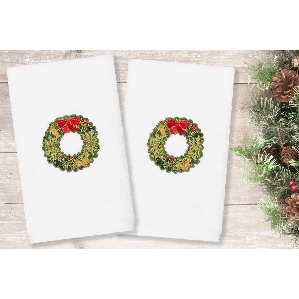 Authentic Hotel And Spa Christmas Wreath Embroidered Luxury 100 Turkish Cotton Hand Towels Set Of 2