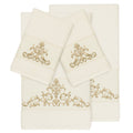 Authentic Hotel And Spa Cream Turkish Cotton Scrollwork Embroidered 4 Piece Towel Set