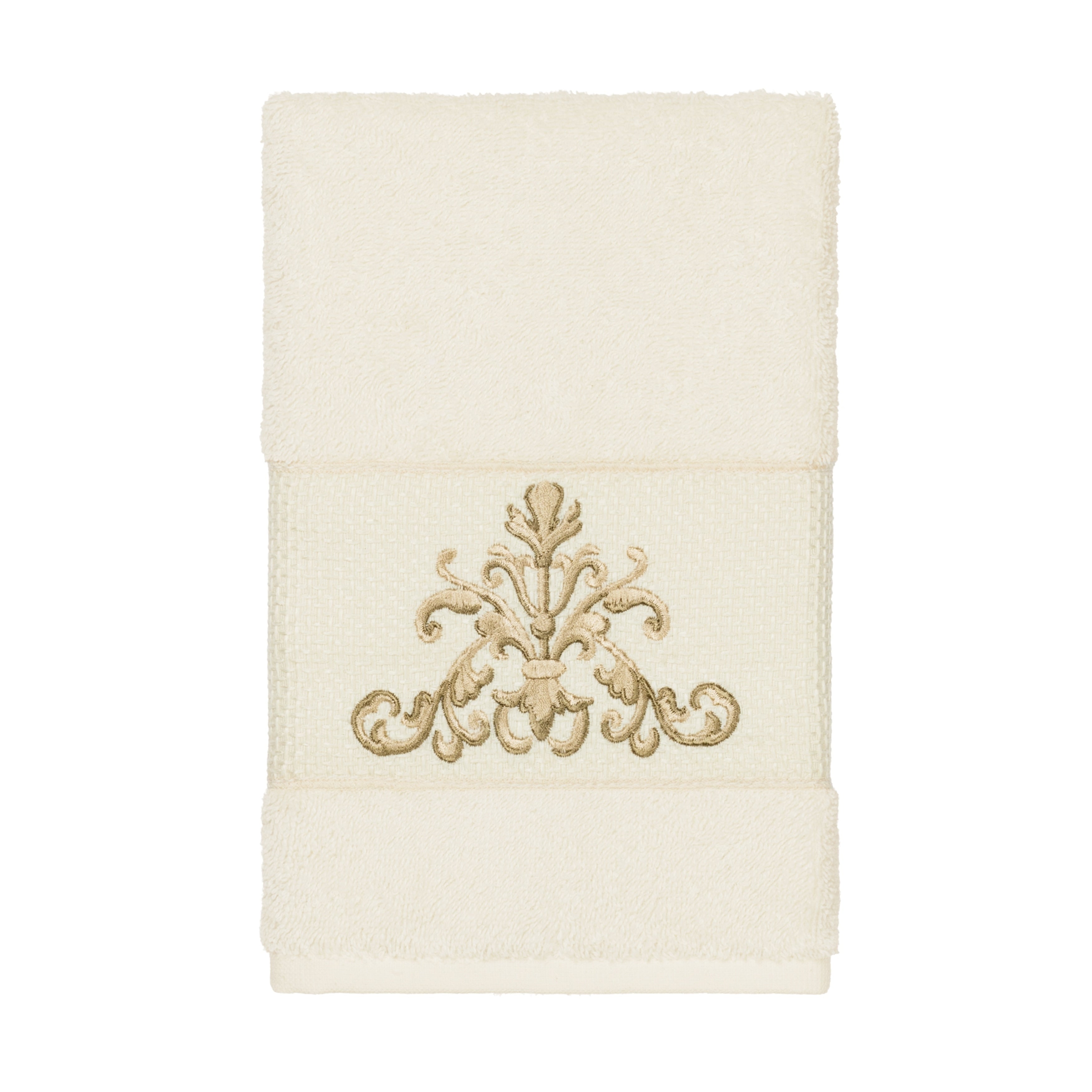 Authentic Hotel And Spa Cream Turkish Cotton Scrollwork Embroidered Hand Towel