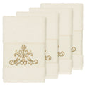 Authentic Hotel And Spa Cream Turkish Cotton Scrollwork Embroidered Hand Towels Set Of 4