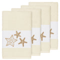 Authentic Hotel And Spa Cream Turkish Cotton Starfish Embroidered Hand Towels Set Of 4