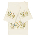 Authentic Hotel And Spa Cream Turkish Cotton Wildflowers Embroidered 3 Piece Towel Set