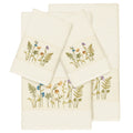 Authentic Hotel And Spa Cream Turkish Cotton Wildflowers Embroidered 4 Piece Towel Set