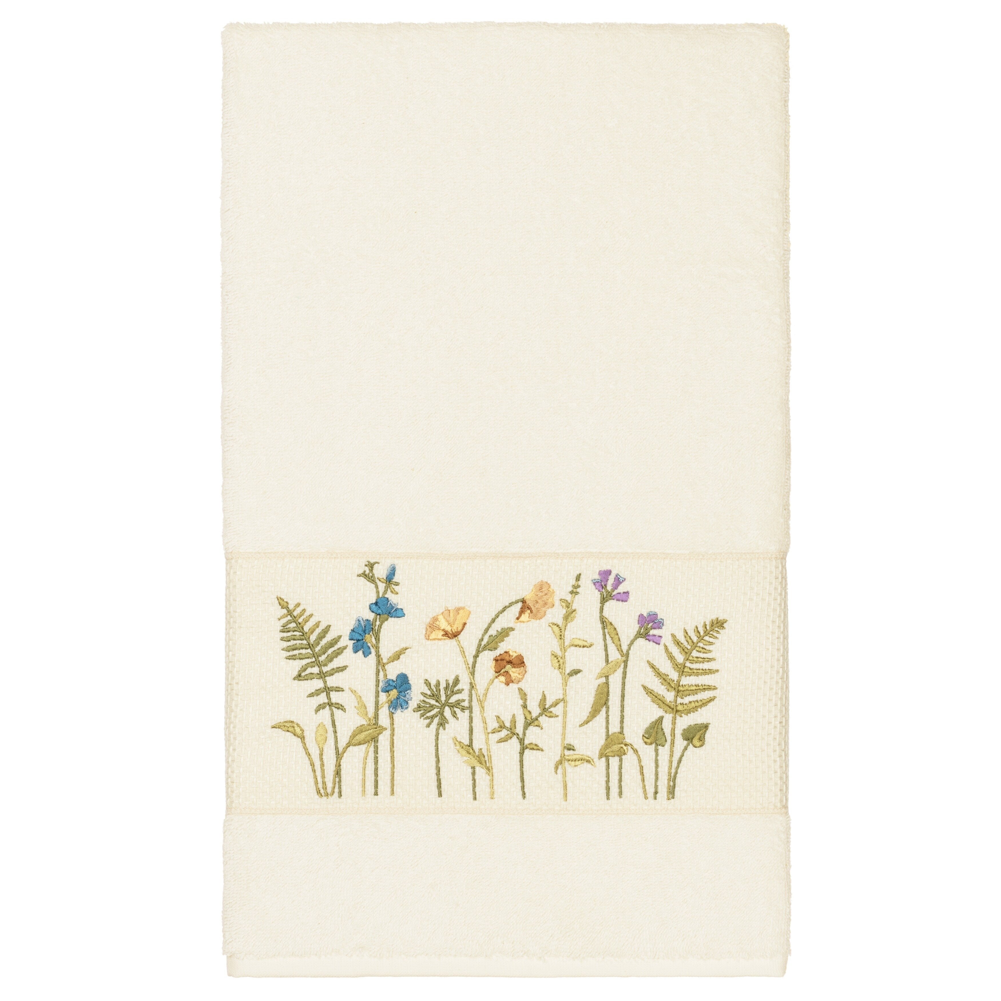 Authentic Hotel And Spa Cream Turkish Cotton Wildflowers Embroidered Bath Towel