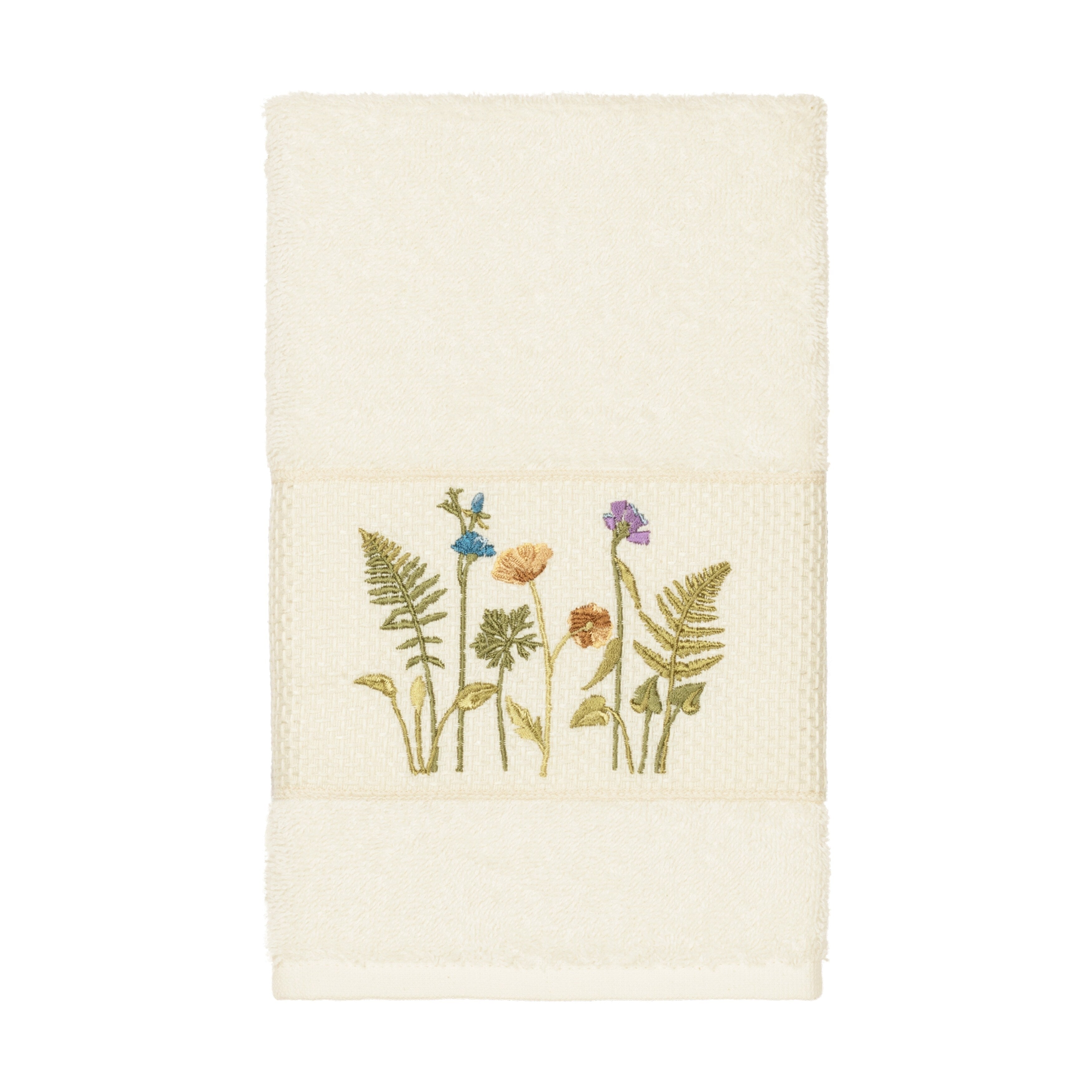 Authentic Hotel And Spa Cream Turkish Cotton Wildflowers Embroidered Hand Towel