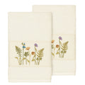 Authentic Hotel And Spa Cream Turkish Cotton Wildflowers Embroidered Hand Towels Set Of 2