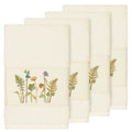 Authentic Hotel And Spa Cream Turkish Cotton Wildflowers Embroidered Hand Towels Set Of 4
