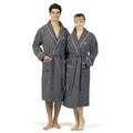 Authentic Hotel And Spa Dark Grey Unisex Turkish Cotton Waffle Weave Terry Bath Robe With White Script Monogram