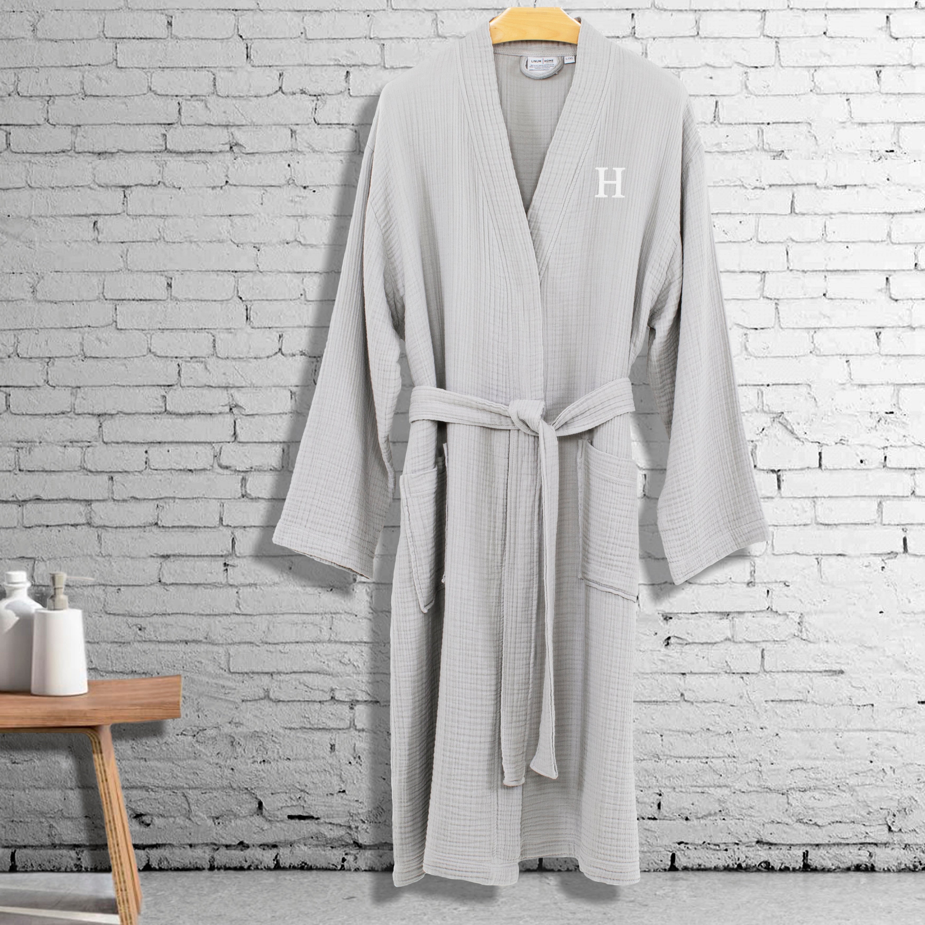 Authentic Hotel And Spa Gray 100 Turkish Cotton Smyrna Monogrammed Luxury Robe