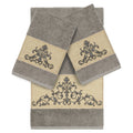 Authentic Hotel And Spa Grey Turkish Cotton Scrollwork Embroidered 3 Piece Towel Set