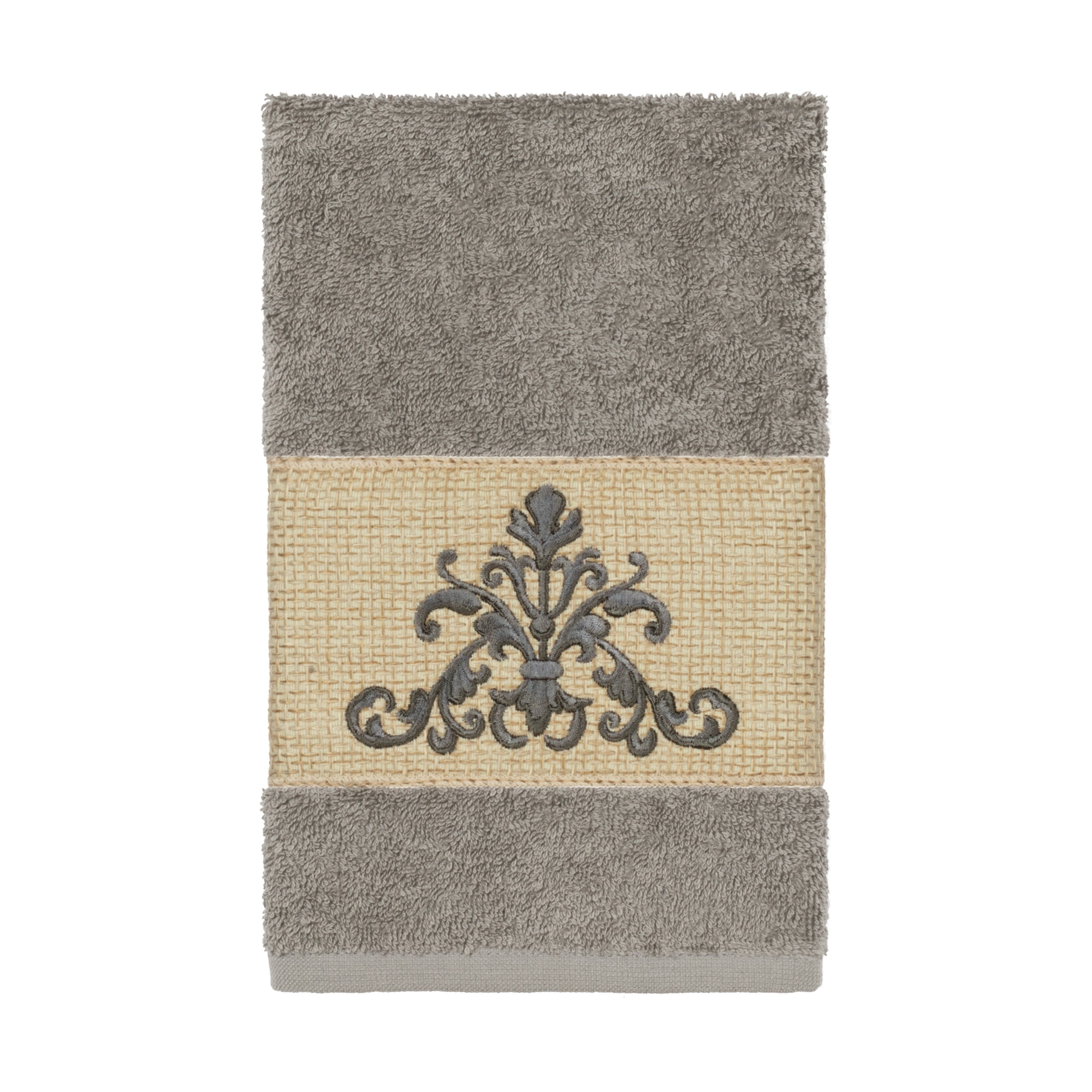 Authentic Hotel And Spa Grey Turkish Cotton Scrollwork Embroidered Hand Towel