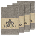 Authentic Hotel And Spa Grey Turkish Cotton Scrollwork Embroidered Hand Towels Set Of 4