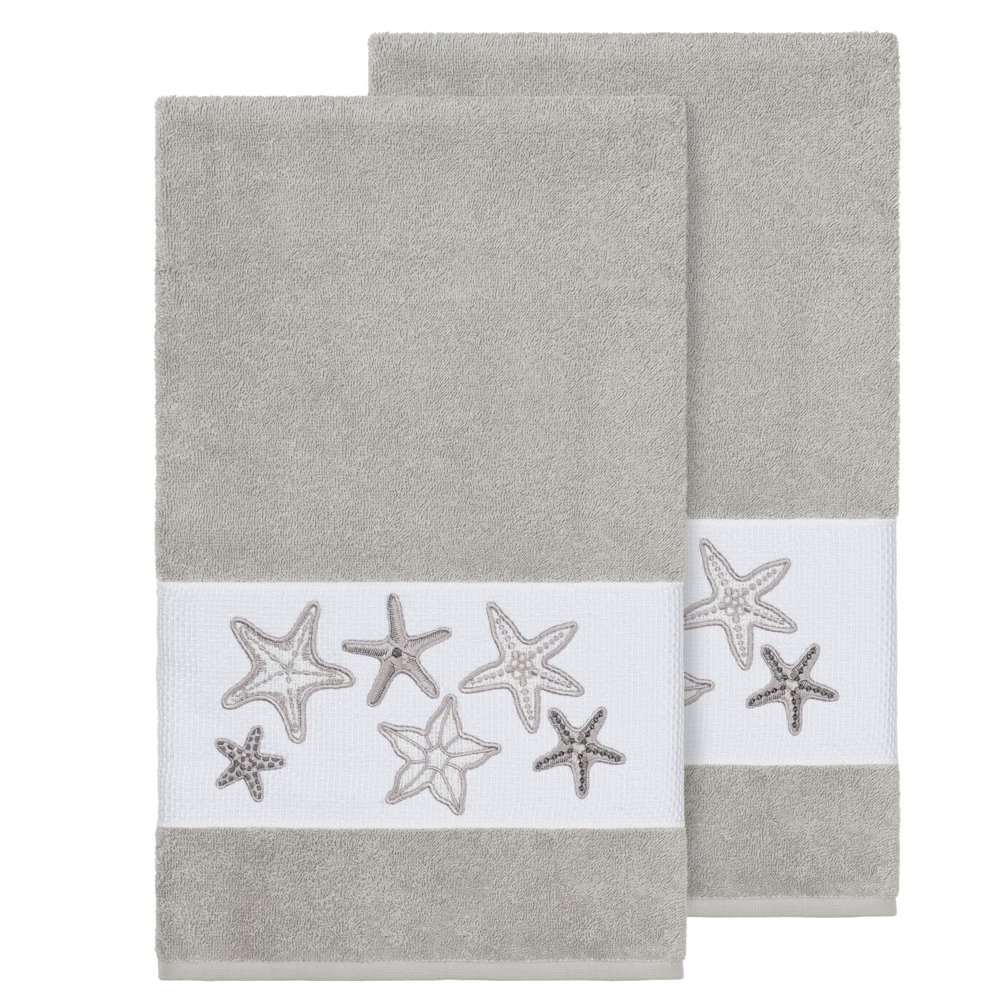 Authentic Hotel And Spa Grey Turkish Cotton Starfish Embroidered Bath Towels Set Of 2