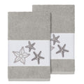 Authentic Hotel And Spa Grey Turkish Cotton Starfish Embroidered Hand Towels Set Of 2