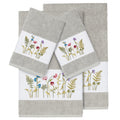 Authentic Hotel And Spa Grey Turkish Cotton Wildflowers Embroidered 4 Piece Towel Set
