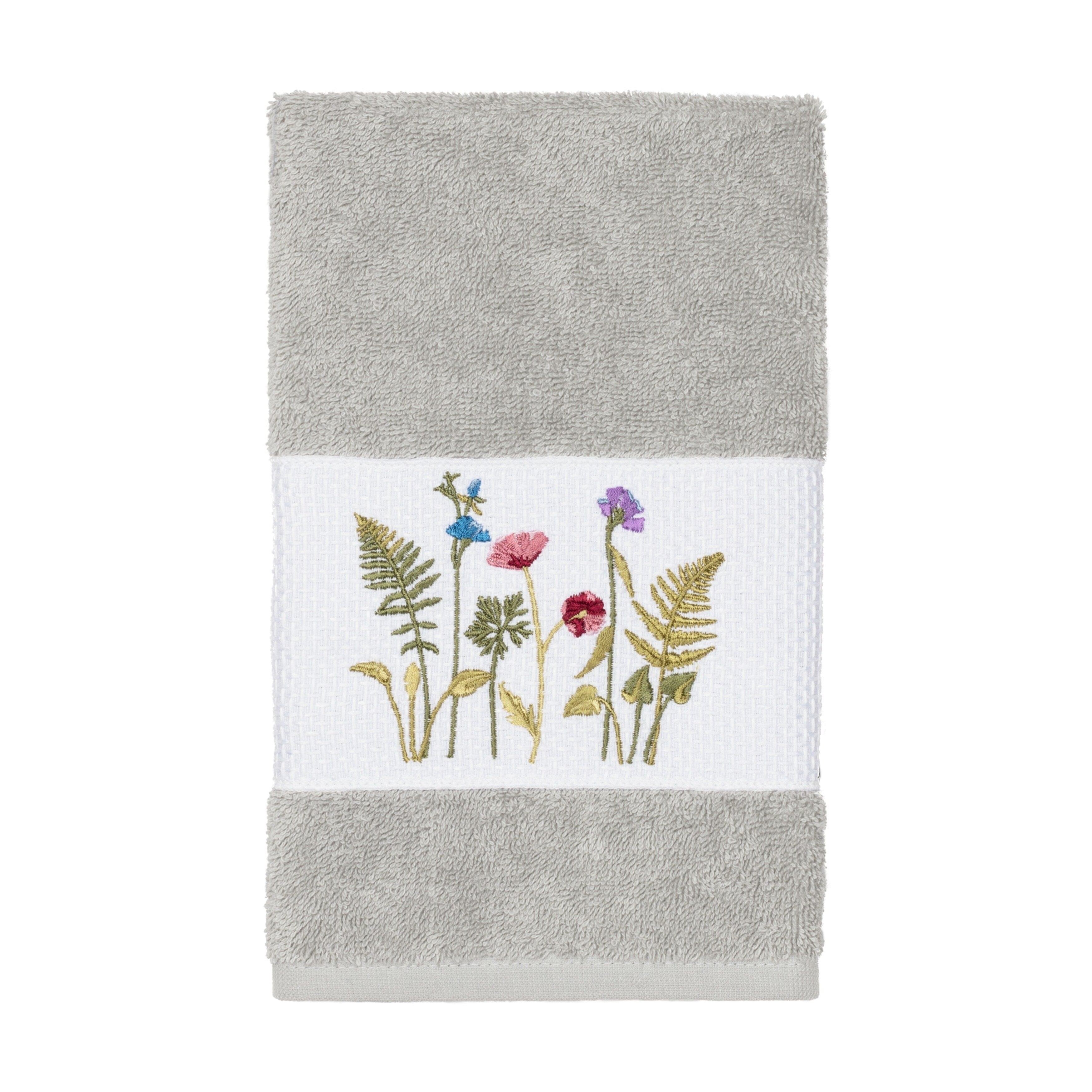 Authentic Hotel And Spa Grey Turkish Cotton Wildflowers Embroidered Hand Towel