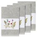 Authentic Hotel And Spa Grey Turkish Cotton Wildflowers Embroidered Hand Towels Set Of 4