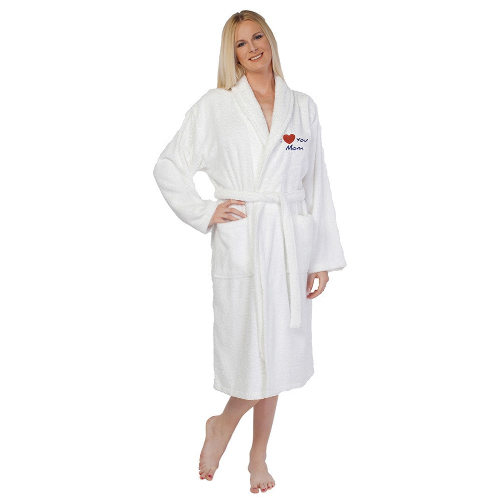 Authentic Hotel And Spa I Love You Mom Monogrammed Terry Cloth Turkish Cotton Bath Robe