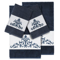 Authentic Hotel And Spa Midnight Blue Turkish Cotton Scrollwork Embroidered 4 Piece Towel Set