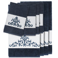 Authentic Hotel And Spa Midnight Blue Turkish Cotton Scrollwork Embroidered 8 Piece Towel Set
