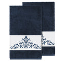 Authentic Hotel And Spa Midnight Blue Turkish Cotton Scrollwork Embroidered Bath Towels Set Of 2