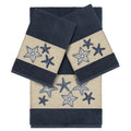 Authentic Hotel And Spa Midnight Blue Turkish Cotton Starfish Embroidered 3 Piece Towel Set